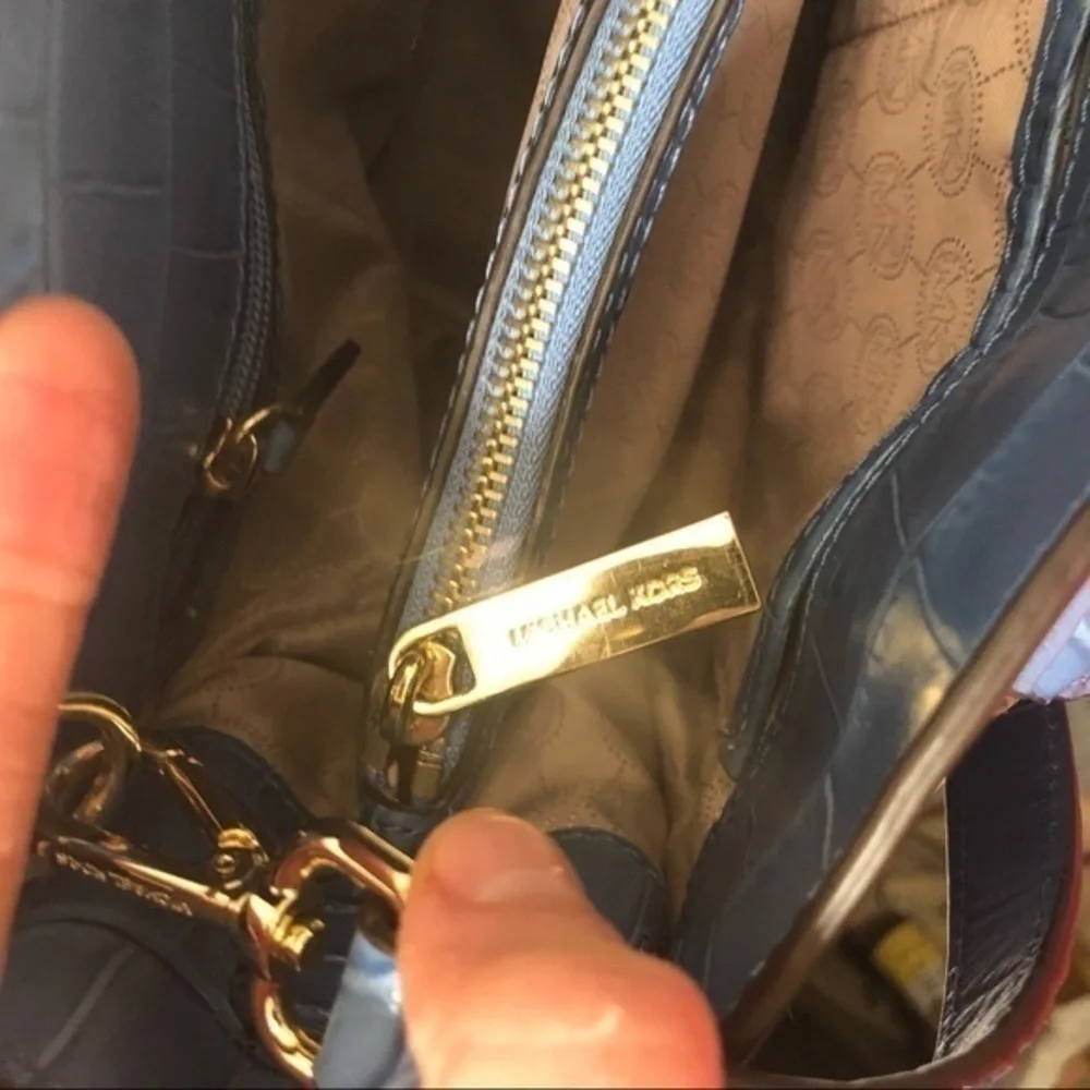 Michael Kors blue embossed leather dillion bag